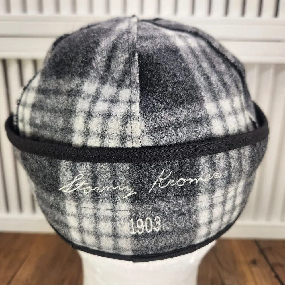 VTG Stormy Kromer Wool Hat Cap Fitted 6 7/8 Gray Plaid Made in USA Mens Outdoors